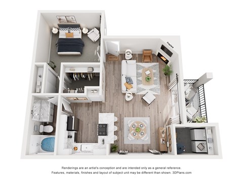 Floor plan for 1 bed, 1 bath, 792 sqft
